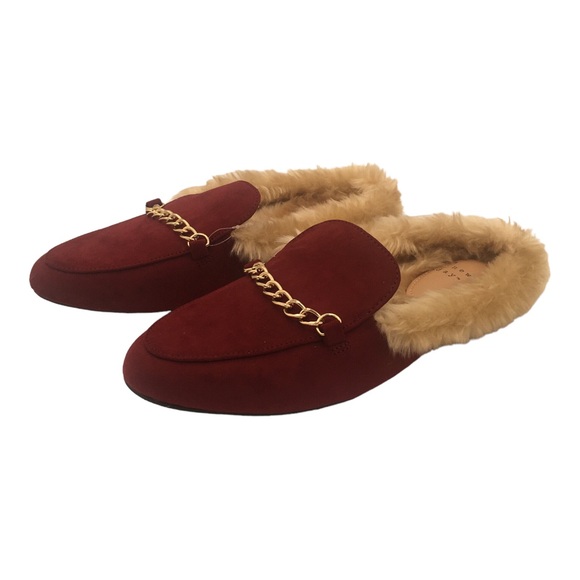 a new day Size 8.5 Women’s Rene Burgundy Flats Slide On Faux Suede & Fur Lining - Picture 3 of 11